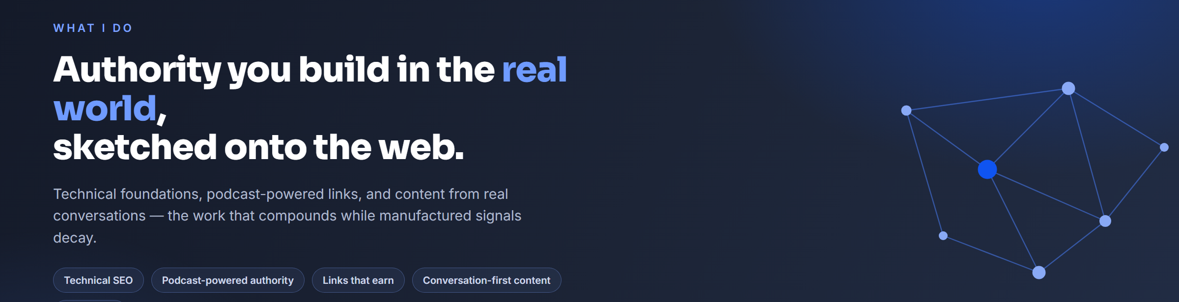 What I Do — authority you build in the real world, sketched onto the web