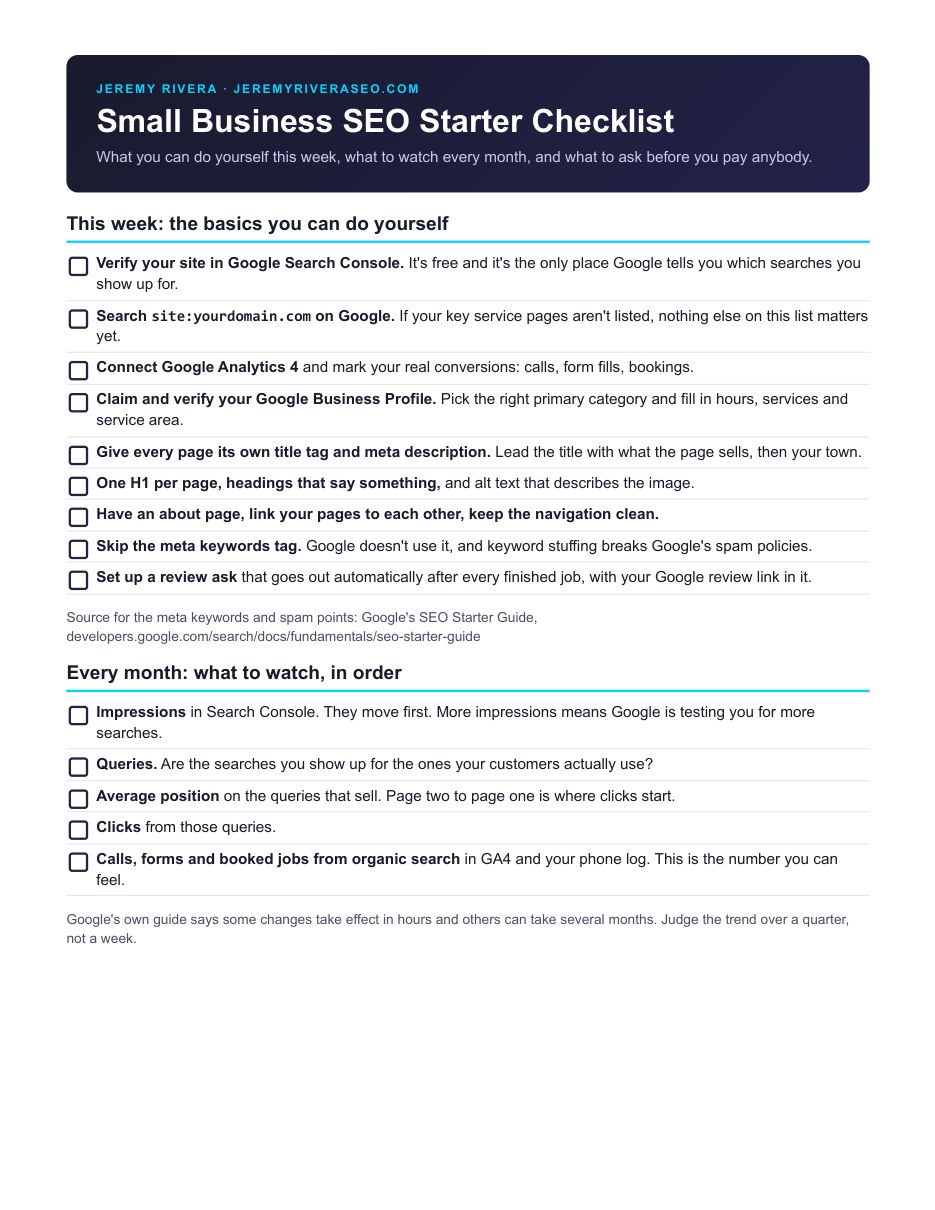 Cover page of the Small Business SEO Starter Checklist PDF